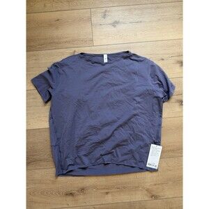 Lululemon Back In Action Organic Cotton Short Sleeve Shirt Size 14 Grape Mist